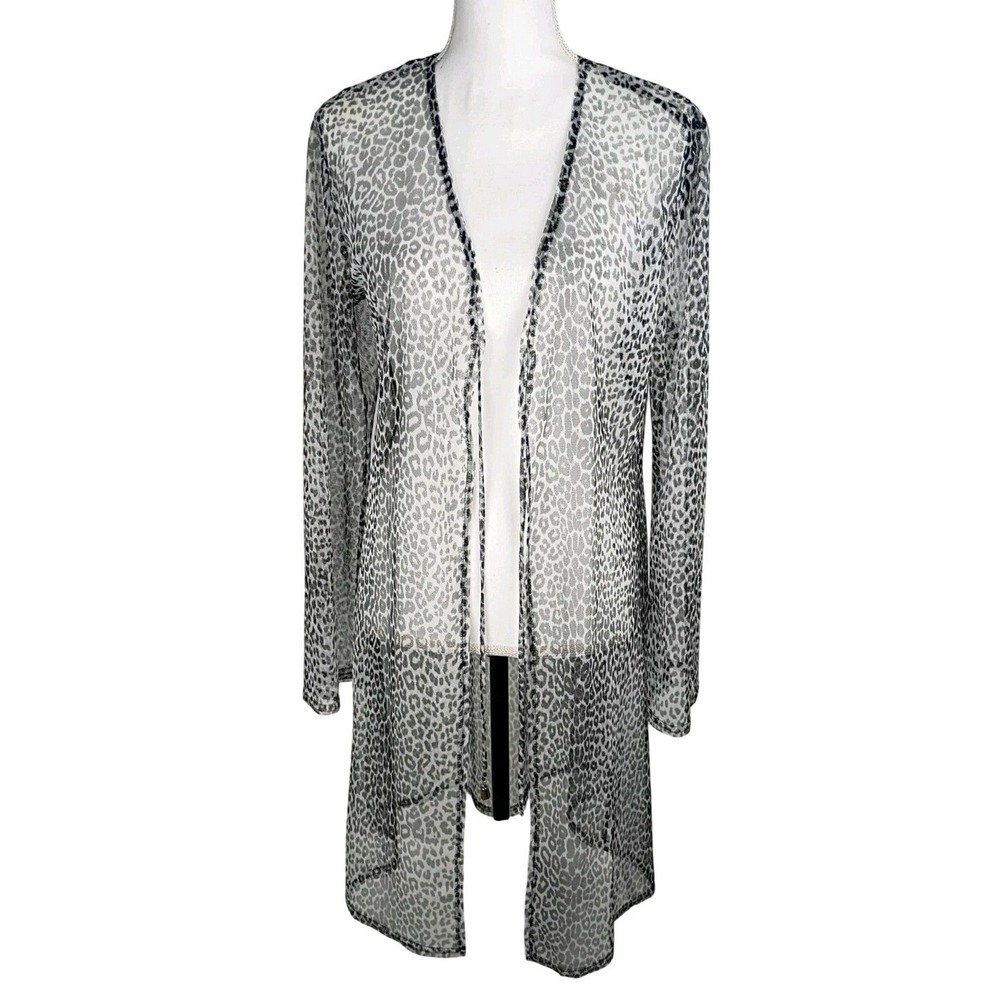 Breakin' Loose Vintage Womens Leopard Print Sheer Mesh Duster Cardigan Sz 13/14